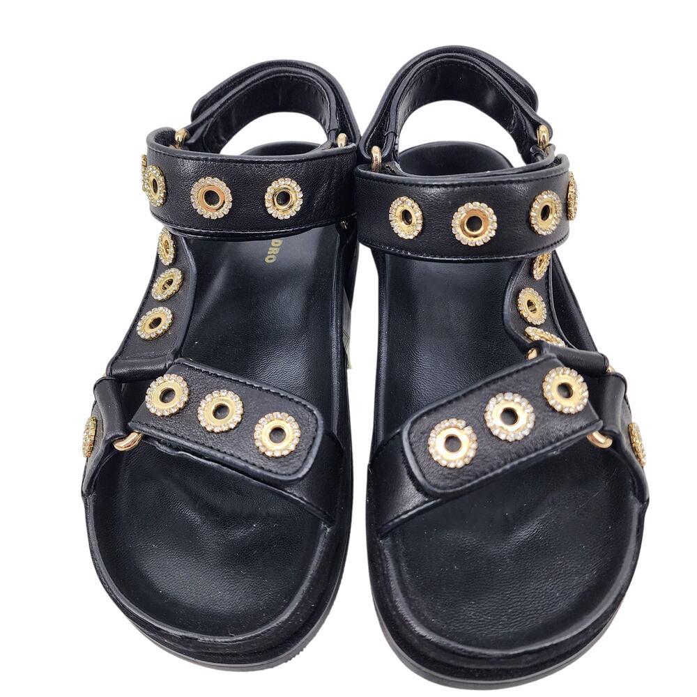 Sandro Paris Rhinestone Hook and Loop Flat Ielda Sandals Noir Size 36/6.5 - Picture 2 of 7